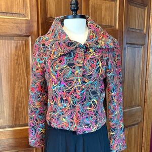 Vtg Elliott Lauren Colorful Cotton Wool Yarn Swirl Textured Women's Blazer sz 10